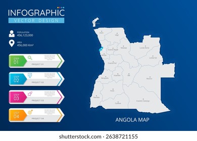 Angola map with location pointer marks. High detailed country map with division, cities and capital infographic template. Vector illustration EPS10