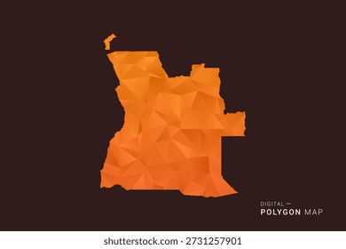 Angola Map - low poly polygon vector, geometric triangulated silhouette in orange and dark brown tones, clean modern infographic style, isolated background.