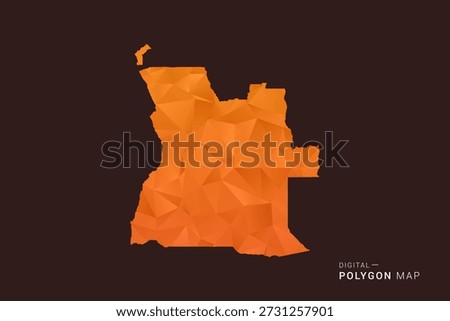 Angola Map - low poly polygon vector, geometric triangulated silhouette in orange and dark brown tones, clean modern infographic style, isolated background.
