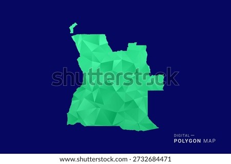 Angola Map - low poly polygon vector, geometric triangulated silhouette in green and blue tones, clean modern style, isolated background for infographic use.