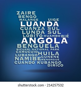 Angola map made with name of cities - vector illustration