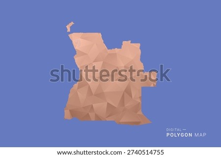 Angola Map - Orange Polygon Vector Illustration on Deep Blue Background, Low Poly Geometric Design, Modern Abstract Country Silhouette for Infographics and Presentation Use.