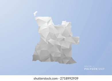 Mapa de Angola - Ilustración vectorial de estilo polígono en gris, blanco y azul, diseño geométrico de bajo poli, silueta mínima, adecuada para infografía y diseño moderno.