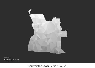 Mapa de Angola - Ilustración vectorial de estilo polígono en diseño geométrico de bajo poli negro, gris y blanco, silueta mínima, aislado para infografía.