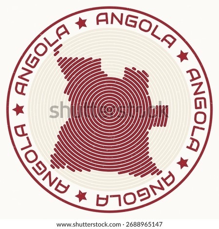 Angola map with round title. Country shape rings. Angola text around the country boundary shape. Modern vector illustration.