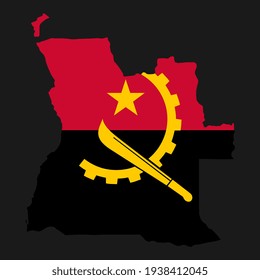 Angola Karte Silhouette mit Flagge auf schwarzem Hintergrund
