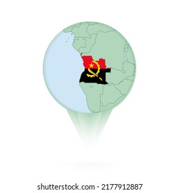 Angola map, stylish location icon with Angola map and flag. Green pin icon.