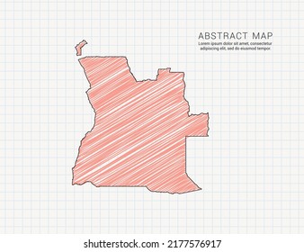 Angola map of vector color silhouette chaotic hand drawn scribble sketch on grid paper.