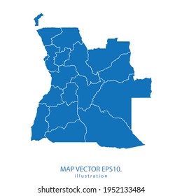 vectores de mapa angola EPS.10 color azul. sobre fondo blanco.