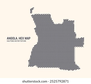 Isolar O Padrão De Meio-Tom Hexagonal Do Mapa De Angola No Plano De Fundo Claro. Textura Hex em forma de Mapa de Angola. Mapa do Contorno Tecnológico Moderno de Angola para Projetos de Design e Negócios