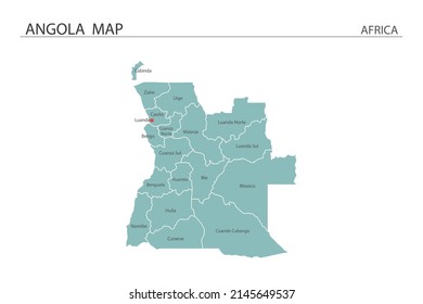 Angola map vector illustration on white background. Map have all province and mark the capital city of Angola. 