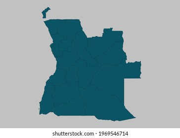 Angola map vector,isolated ocean blue color on gray background