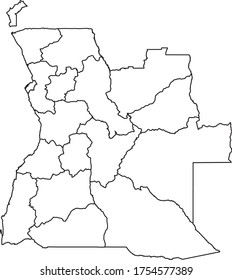Angola map in white color and black border on white background. Vector illustration.