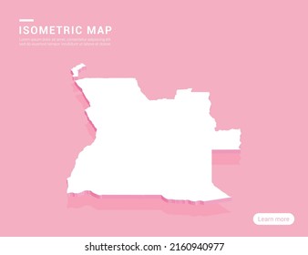 Angola map white on pink background with 3d isometric vector illustration