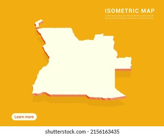 Angola map white on yellow background with 3d isometric vector illustration.