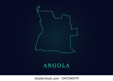 Mapa de Angola - Mapa Mundial Plantilla vectorial internacional con un contorno verde delgado o un esquema de dibujo gráfico estilo y color verde aislado en el fondo oscuro - Ilustración vectorial eps 10