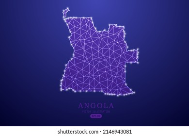 Angola Map - World Map International vector template with purple mash line, point scales, and polygon style isolated on purple technology background - Vector illustration eps 10
