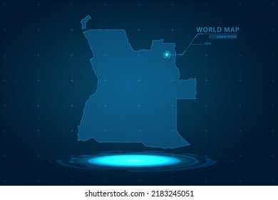 Angola Map - World Map International vector template with Hologram in perspective style and HUD, GUI, UI interface isolated on blue background for design - Vector illustration eps 10