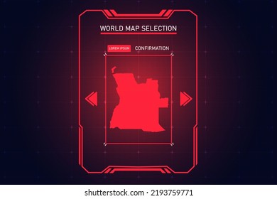 Angola Map - World Map International vector template with Red Color in perspective style and HUD, GUI, UI interface isolated on black background for design - Vector illustration eps 10