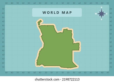 Angola Map - World Map International vector template High detailed with green and cream color isolated on blue background including Compass Rose icon - Vector illustration eps 10