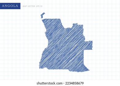 Mapa de Angola - Mapa mundial Plantilla vectorial internacional con un contorno azul gráfico y dibujo de lápiz estilo aislado en fondo blanco de cuadrícula para diseño, sitio web - Ilustración vectorial eps 10