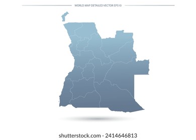 Angola Karte - Weltkarte Internationale Vektorvorlage mit hochdetaillierter, grauer und blauer Farbverlauf-Farbe und weißer Umrissfarbe einzeln auf weißem Hintergrund - Vektorgrafik eps10