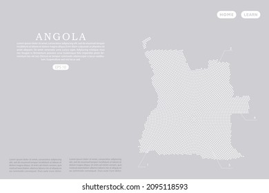 Angola Map - World map vector template with White dots, grid, grunge, halftone style isolated on grey background for education, infographic, design, website - Vector illustration eps 10