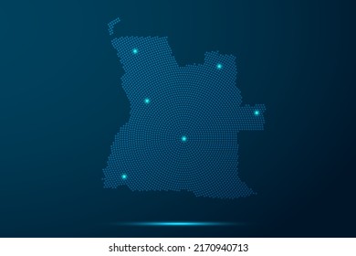 Angola Map - World Map vector template with dots, grid, grunge, halftone style and light, network line, design sphere on blue technology background -  Vector illustration eps 10