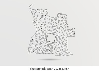 Angola Map - World map vector template with Abstract futuristic circuit board Illustration or High-tech technology mash line and point scales on white background - Vector illustration ep 10
