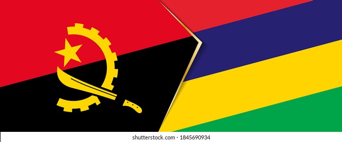 Angola and Mauritius flags, two vector flag symbols of relationship or confrontation.