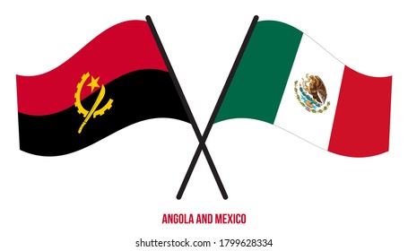 Angola and Mexico Flags Crossed And Waving Flat Style. Official Proportion. Correct Colors.