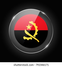 Angola national flag. Application Language Symbol. Country of manufacture icon. Round glossy isolated vector icon with national flag button on glow background. Symbol of nation for infographics, web.