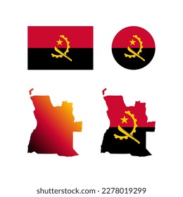 Bandera nacional de Angola y conjunto de vectores de mapas......