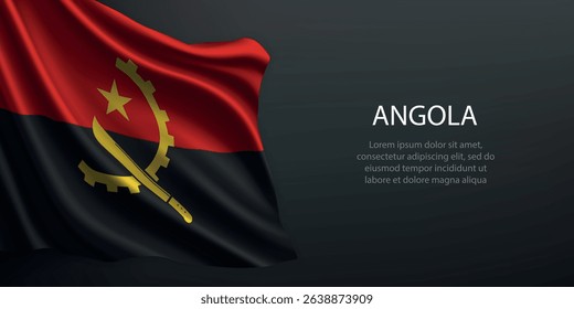 Angola national flag with ripples and shadows on a gradient black backdrop
