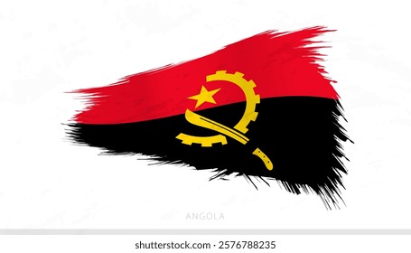 Angola National Flag with Textured Brush Strokes. Artistic Brush Stroke Design.