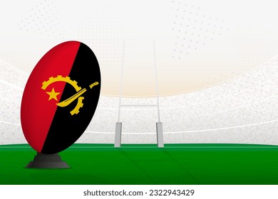 La selección nacional de Angola de rugby en el estadio de rugby y en los puestos de gol, preparándose para un penal o patada libre. Ilustración vectorial.