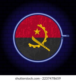 Angola neon grunge flag on wall backgrond. Vector illustration.