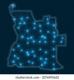 Angola network map. Abstract geometric map of the country. Digital connections and telecommunication design. Glowing internet network. Beautiful vector illustration.