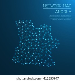 Angola network map. Abstract polygonal map design. Internet connections vector illustration.