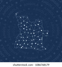 Angola network style country map. Admirable space style, modern design for infographics or presentation.