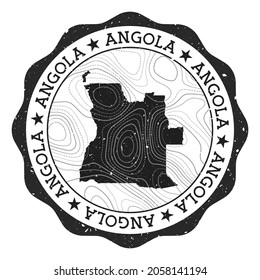 Angola outdoor stamp. Round sticker with a map of the country with topographic isolines. Vector illustration. Can be used as insignia, logotype, label, sticker or badge of Angola.