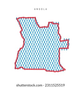 Mapa poblacional de Angola. Figuras palas en el mapa del pueblo angoleño con atrevida frontera roja translúcida del país. Patrón de iconos de hombres y mujeres. Ilustración vectorial aislada. Trazo editable.
