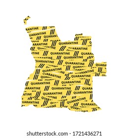 Angola Quarantine Yellow Tape country of Africa, African map illustration, vector isolated on white background