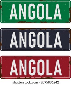 Angola Road Sign Set Isolated On White Background.