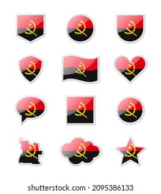 Angola - set of country flags in the form of stickers of various shapes. Vector illustration