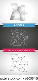 Angola set of grey and silver mosaic 3d polygonal maps. Graphic vector triangle geometry outline shadow perspective maps
