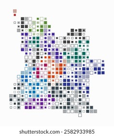 Angola, shape of the country build of colored cells. Digital style map of the Angola on white background. Large size square blocks. Amazing vector illustration.