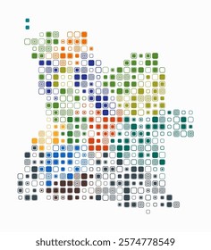 Angola, shape of the country built of colored cells. Digital style map of Angola on a white background. Large size rounded square blocks. Amazing vector illustration.