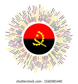 Angola sign. Country flag with colorful rays. Radiant sunburst with Angola flag. Vector illustration.