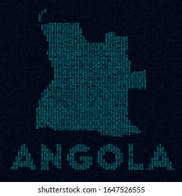 Angola tech map. Country symbol in digital style. Cyber map of Angola with country name. Beautiful vector illustration.